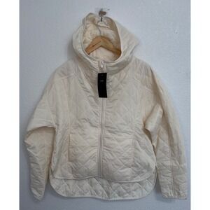 Fabletics Womens Quilted Full Zip Hooded Jacket Cream Off White XXS New